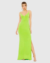 Green Rhinestone Embellished V-Neck Gown